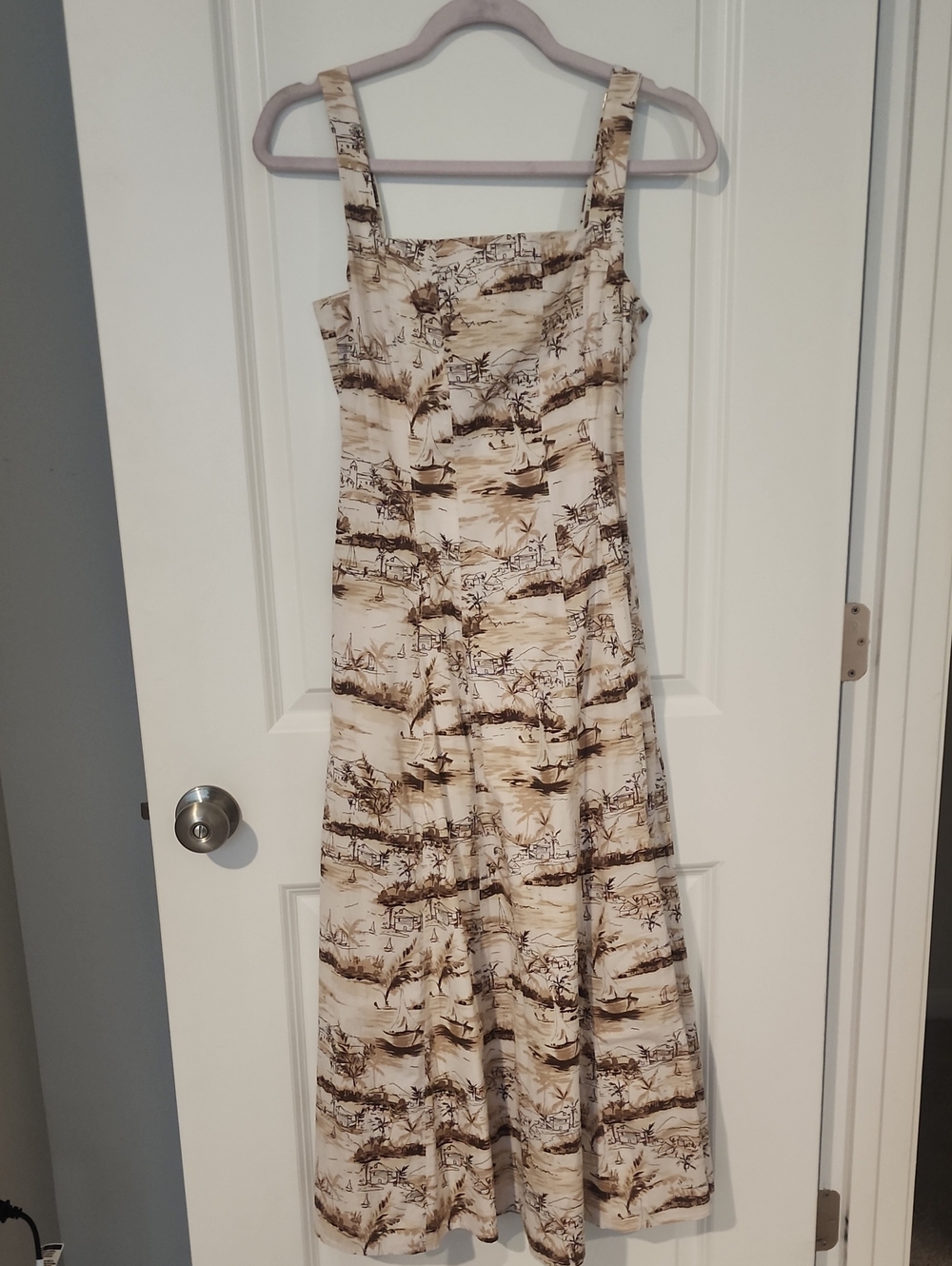 Abercrombie & Fitch Beige and Brown Scenic Print Midi Dress